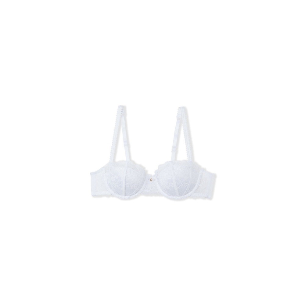 Etam Mascarade 34C White Lace Satin Push Up Balconette Bra NWT Bridal